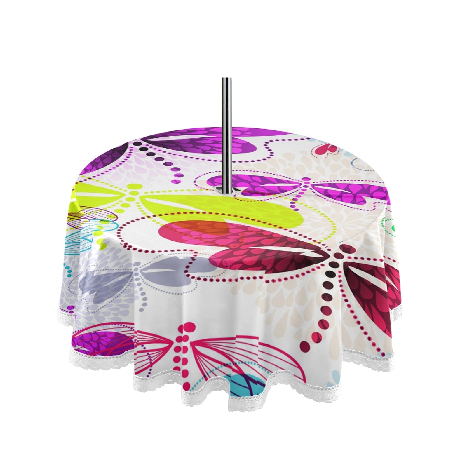 Colorful Dragonflies Waterproof Outdoor Tablecloth with Umbrella Hole & Zipper - Machine Washable Picnic Table Cover for Spring Summer Backyard Parties, Patio Dining, Garden Decor | Perfect for BBQs, Birthday Celebrations & Outdoor Gatherings