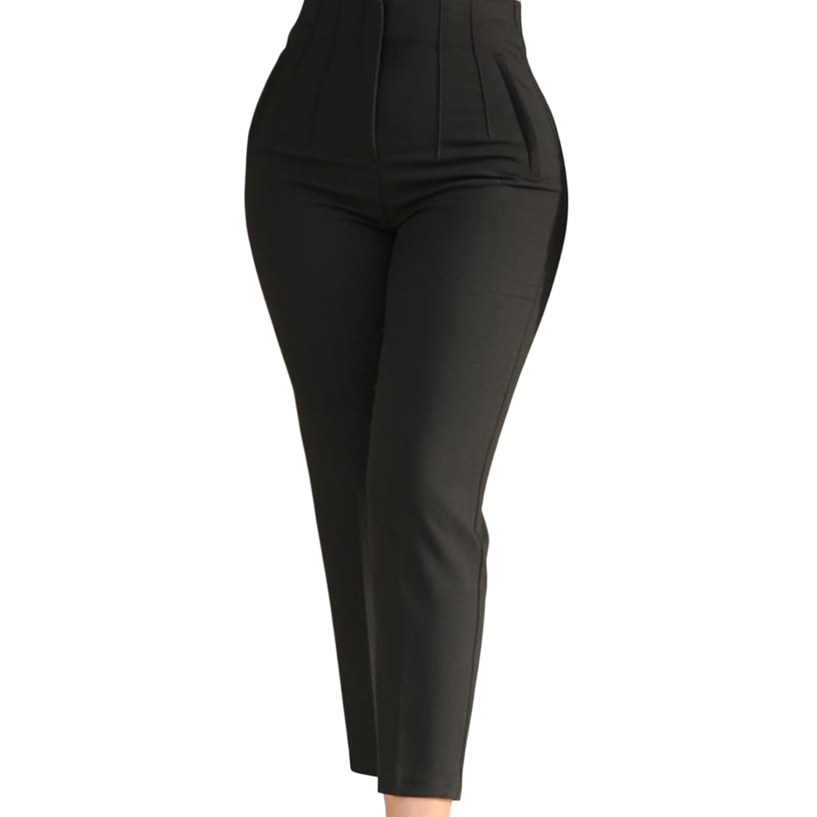 High Waist Pleated Office Pants for Women - Solid Color Straight Leg Work Trousers with Pockets, 9th Length - Perfect for Business Casual, Office Wear & Professional Outfits