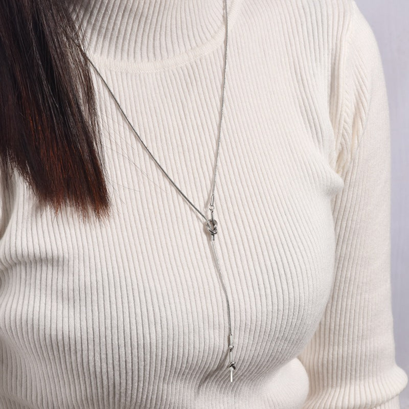 Elegant Adjustable Gold Knot Tassel Lariat Y Necklace for Women | Trendy Layered Minimalist Jewelry Gift | Perfect for Date Night, Office Wear & Special Occasions