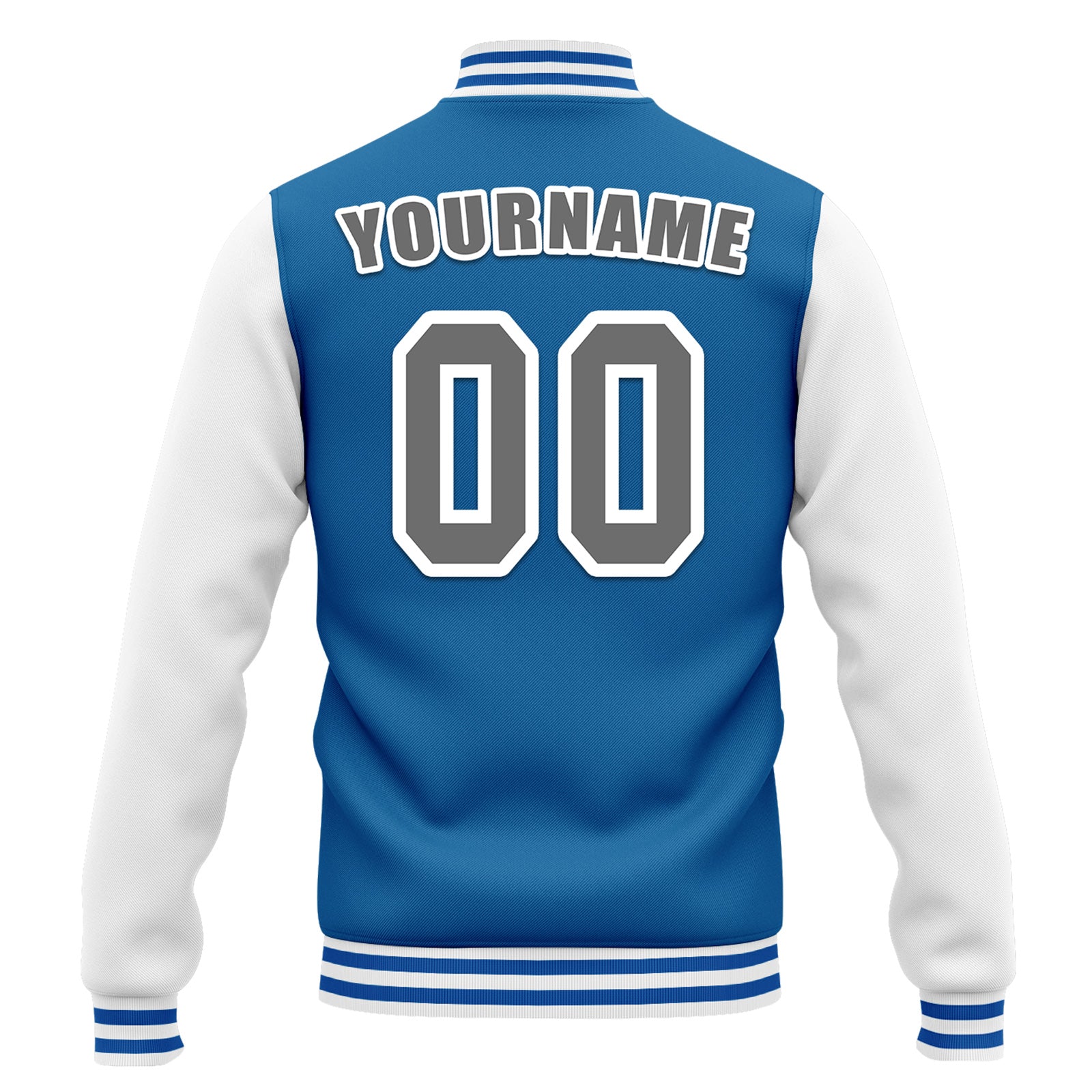 Custom Blue & White Varsity Letterman Jacket - Personalized Bomber Jacket with Full Snap Closure (FZ005 D020255) | Perfect for High School Sports, Graduation Gifts & Casual Fashion
