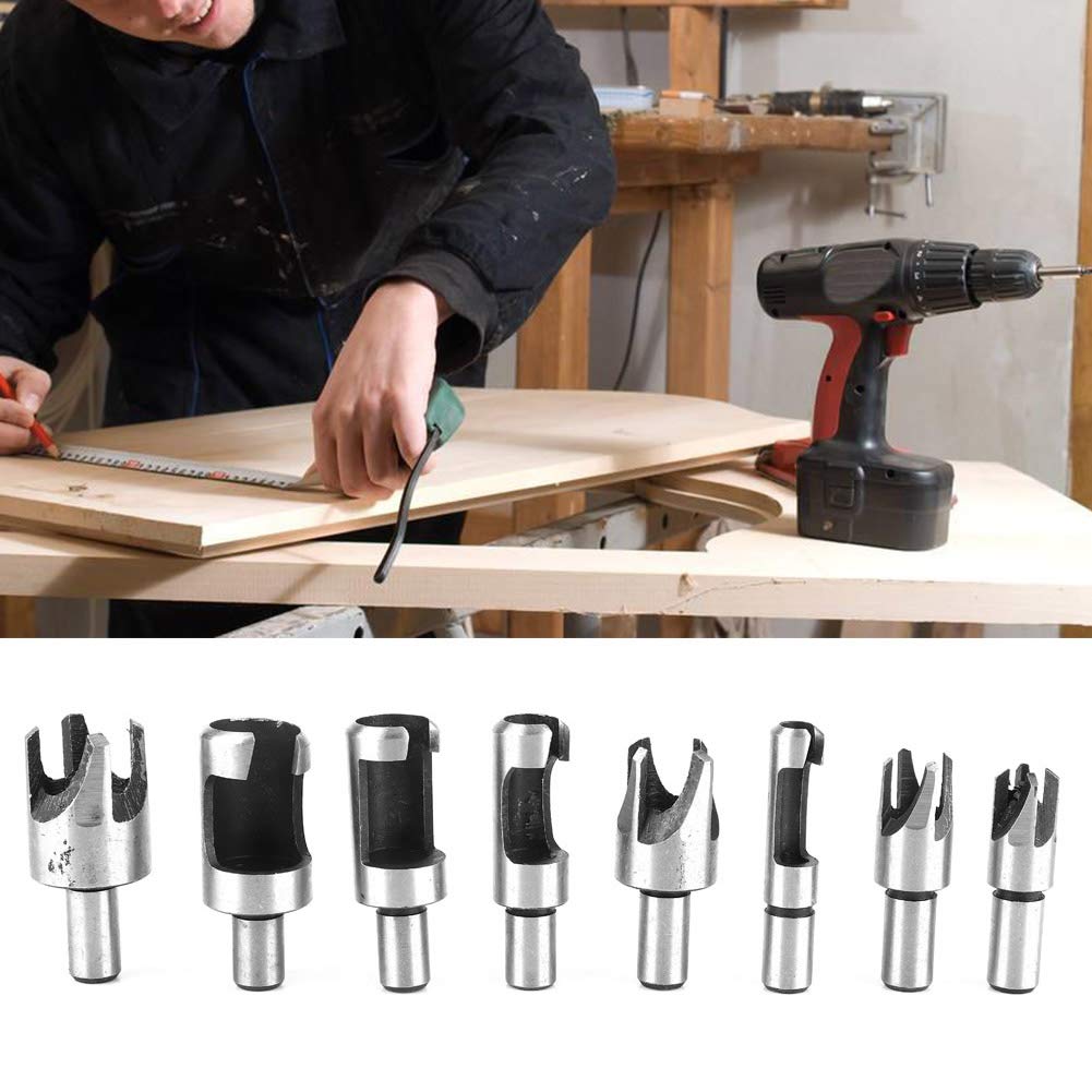 8-Piece Wood Plug Cutter Set - High Carbon Steel Woodworking Hole Cutters with Straight & Chamfered Edges - Professional Drill Bit Kit for Bench Drills & Electric Hand Drills - Perfect for DIY Projects, Furniture Repair & Woodworking Crafts