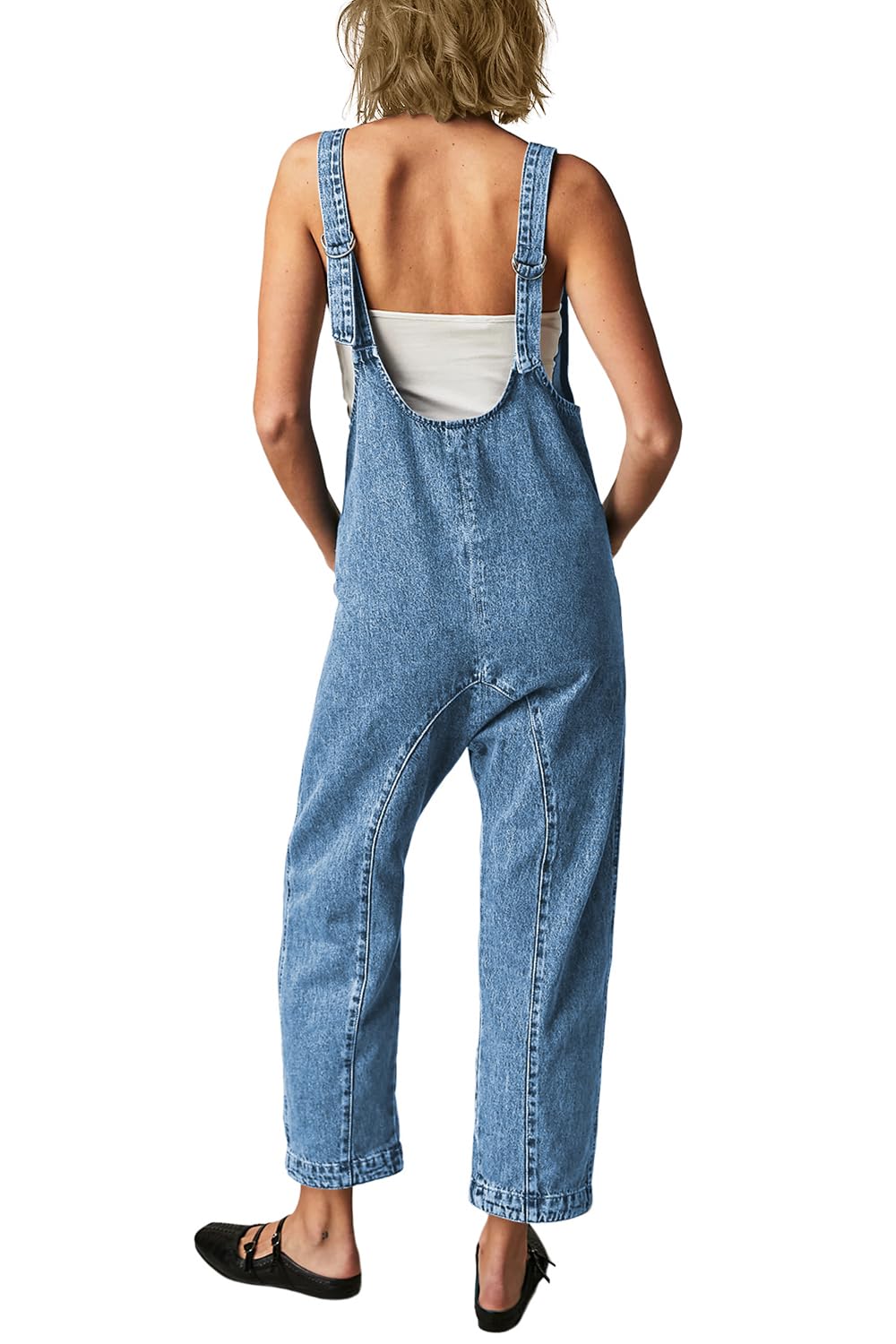 MAOECO Women's High Roller Denim Overalls - Sleeveless Loose Fit Baggy Jumpsuit with Pockets | Casual Streetwear, Music Festival Outfit, Vintage Denim Fashion