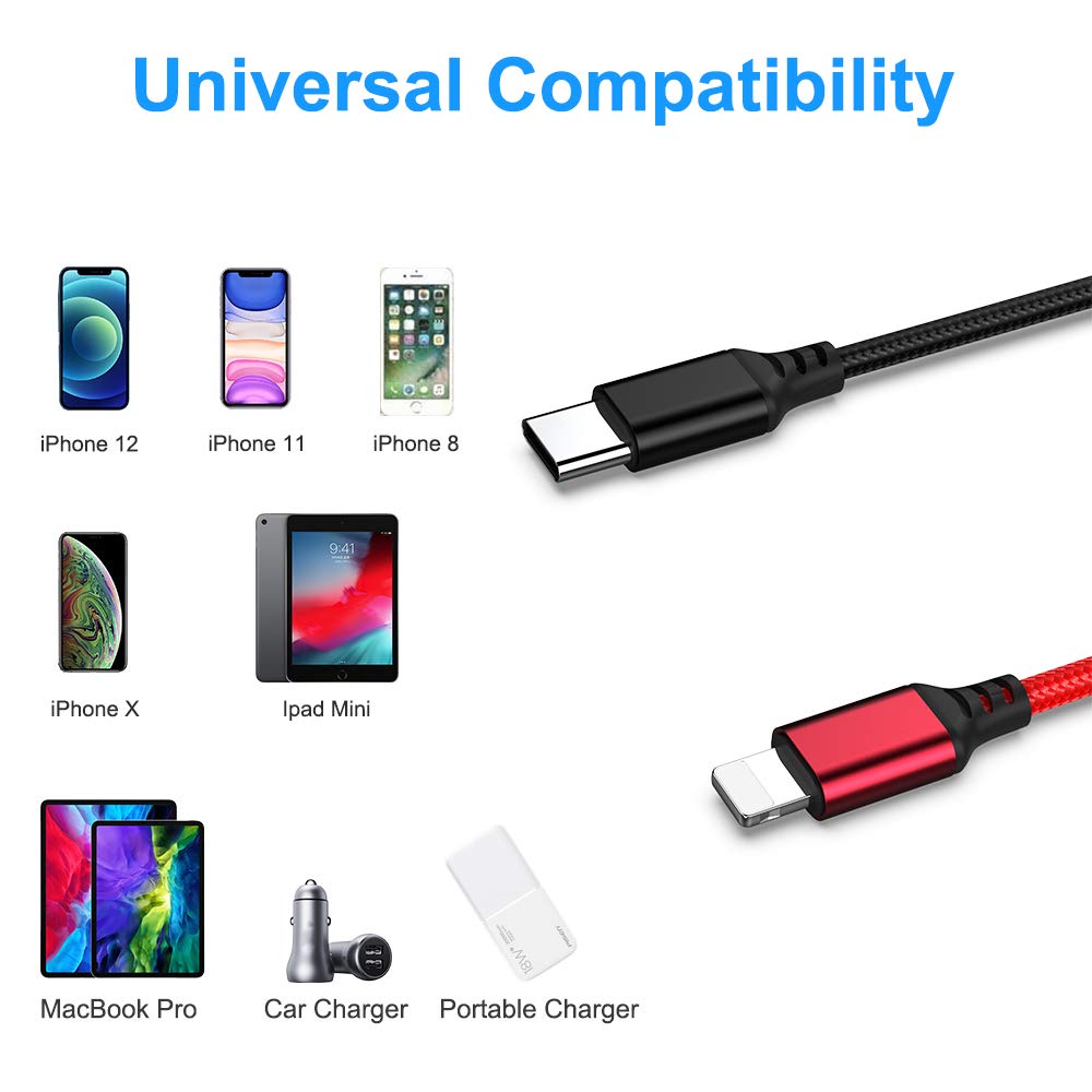 2-in-1 Multi Charger Cable 3Ft Nylon Braided Fast Charging Cable with Type C & Lightning Connector - Compatible with iPhone 15/14/13, Samsung Galaxy S8/S9/S10, LG, Pixel, Huawei & Android Tablets - Perfect for Home, Office & Travel Charging