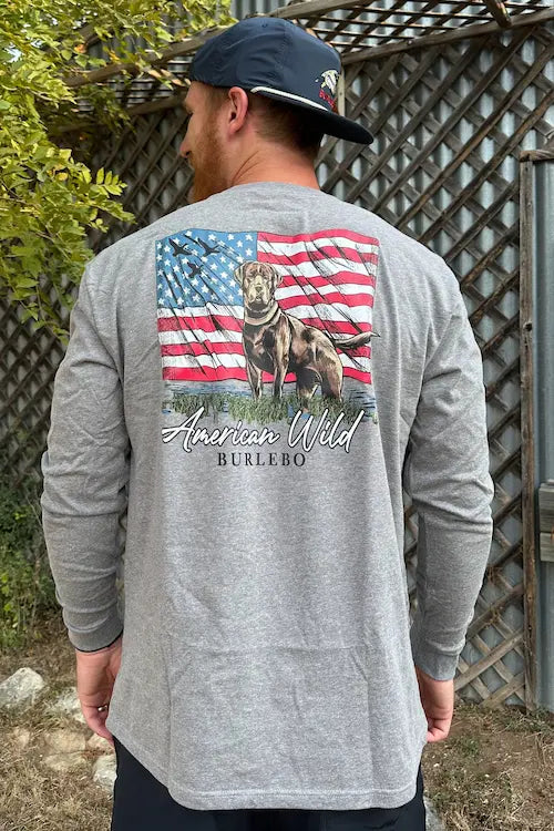 American Wild Long Sleeve T-Shirt for Men - Soft Cotton Casual Shirt with Vintage Print - Perfect for Outdoor Adventures, Streetwear & Everyday Comfort