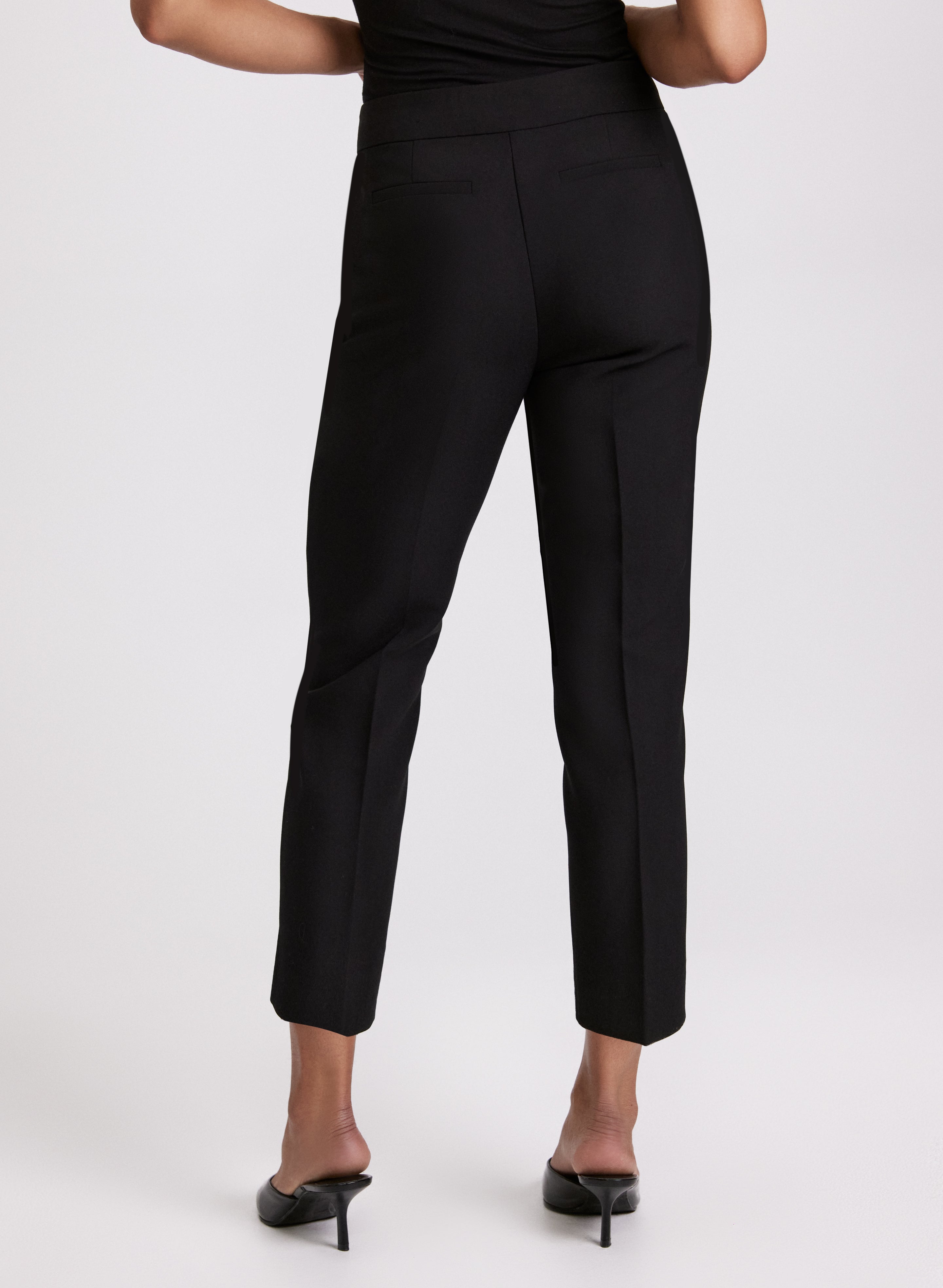 Emma Embossed Button Slim Leg Pants for Women - High Waisted Stretch Work Pants, Office & Business Casual Trousers - Perfect for Work, Travel & Everyday Wear