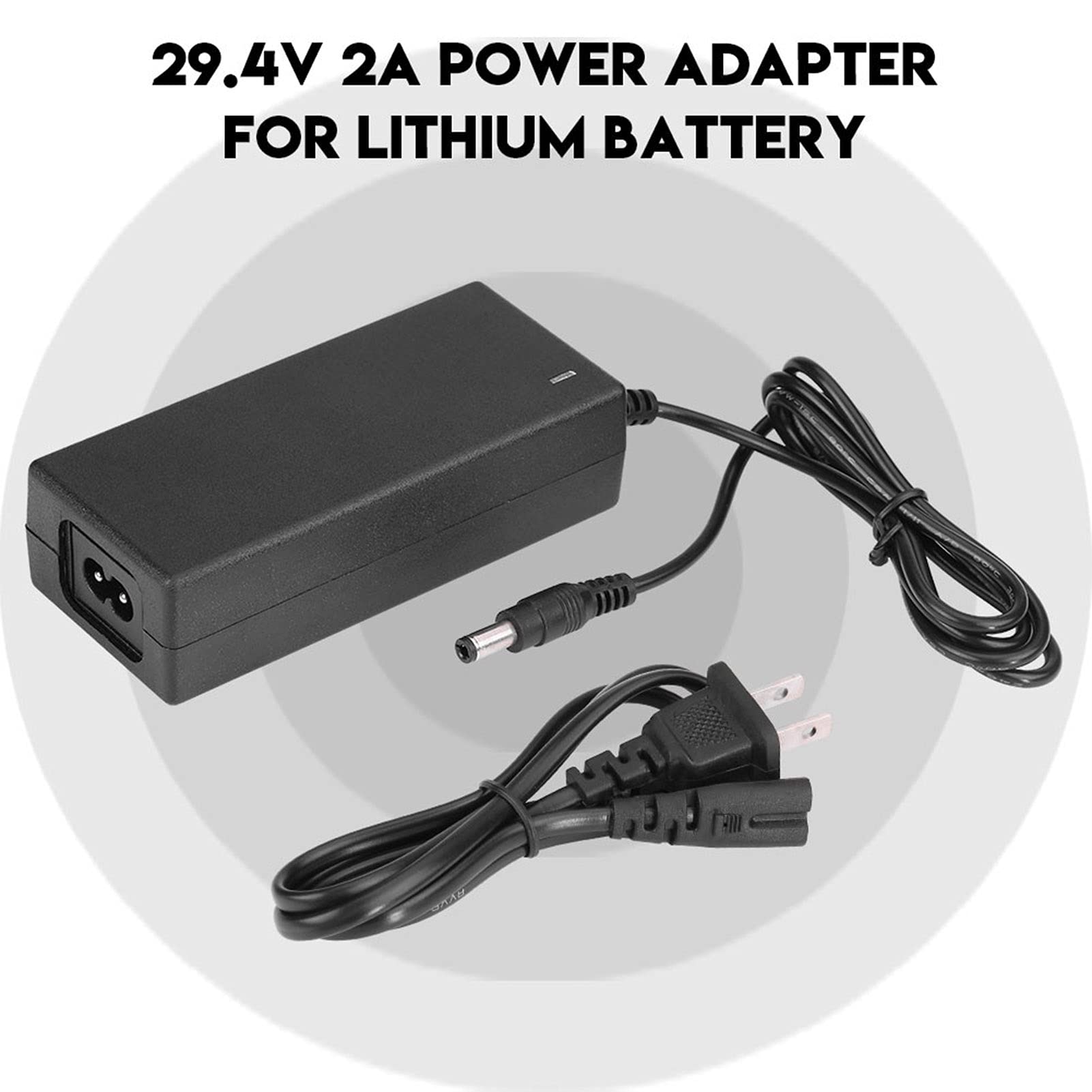 29.4V 1.6A Lithium Battery Charger with US Plug - 24V DC Power Adapter & Safe 2A Charging Cable for E-Bikes, Scooters & Power Tools | Fast Charging & Overload Protection
