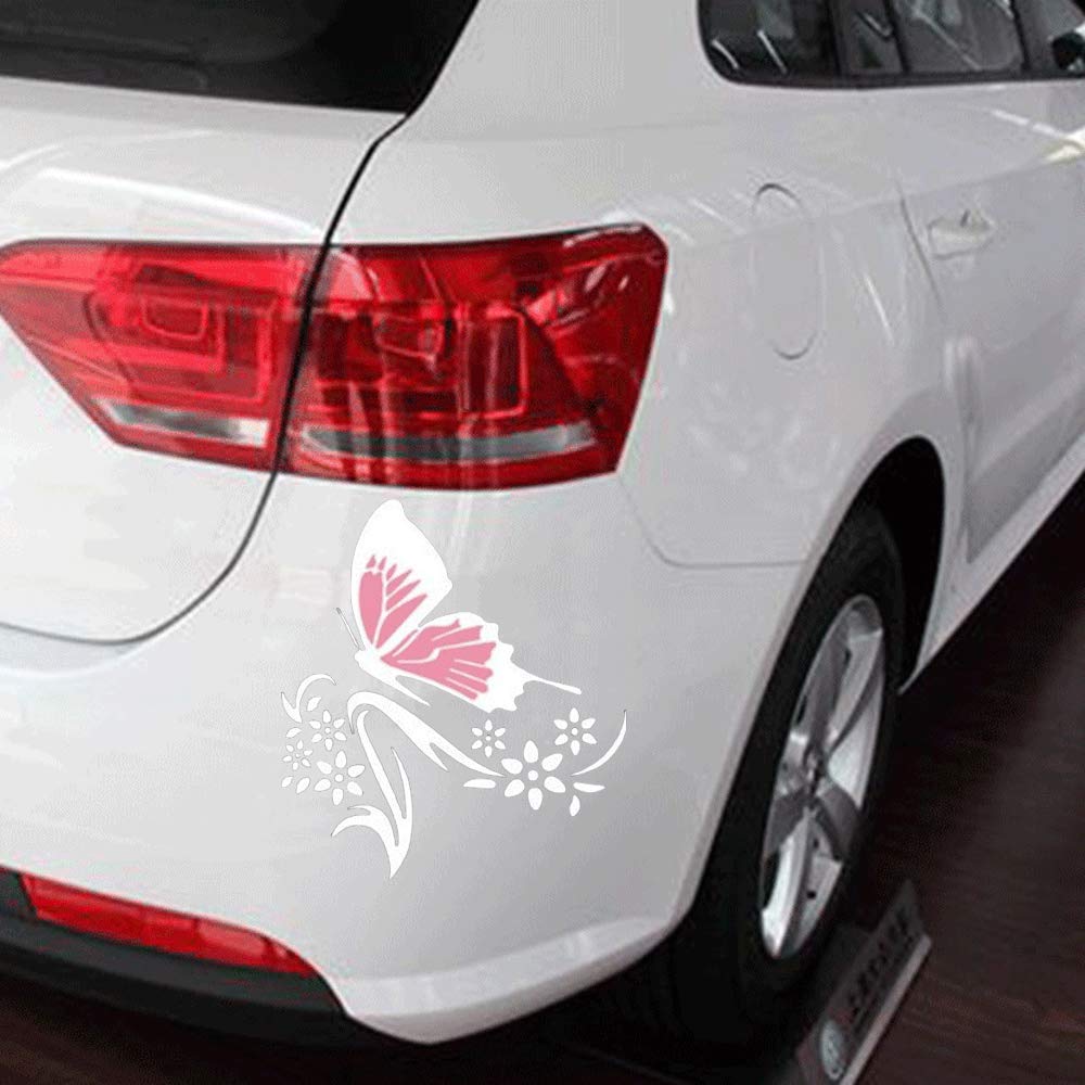 Butterfly and Flower Car Decals for Women - 1 Set Vinyl Car Stickers for Side Hood, Universal Scratch-Resistant Decals for Cars & SUVs (Pink White) - Perfect for Personalizing Your Vehicle and Hiding Scratches