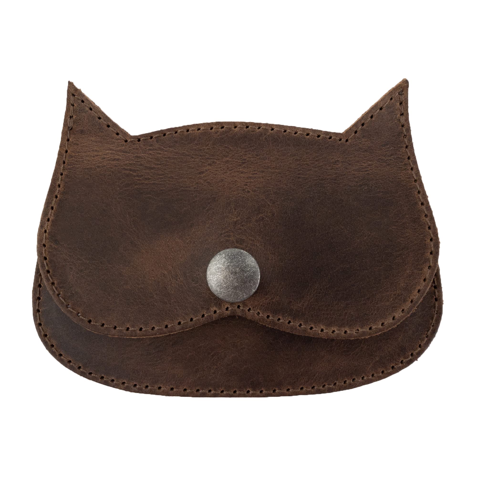 Handmade Full Grain Leather Cat Shape Wallet by Hide & Drink - Bourbon Brown | Stylish & Durable Women's Accessory for Everyday Use & Gift Giving