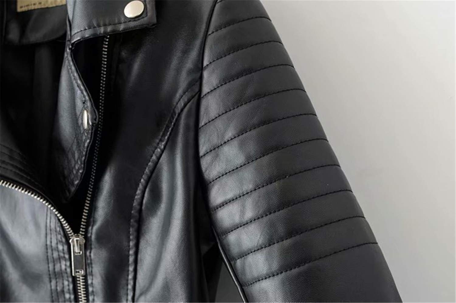 Andongnywell Women's PU Leather Motorcycle Jacket with Embroidery - Black Lapel Biker Jacket for Riding, Fashion Outwear & Casual Street Style