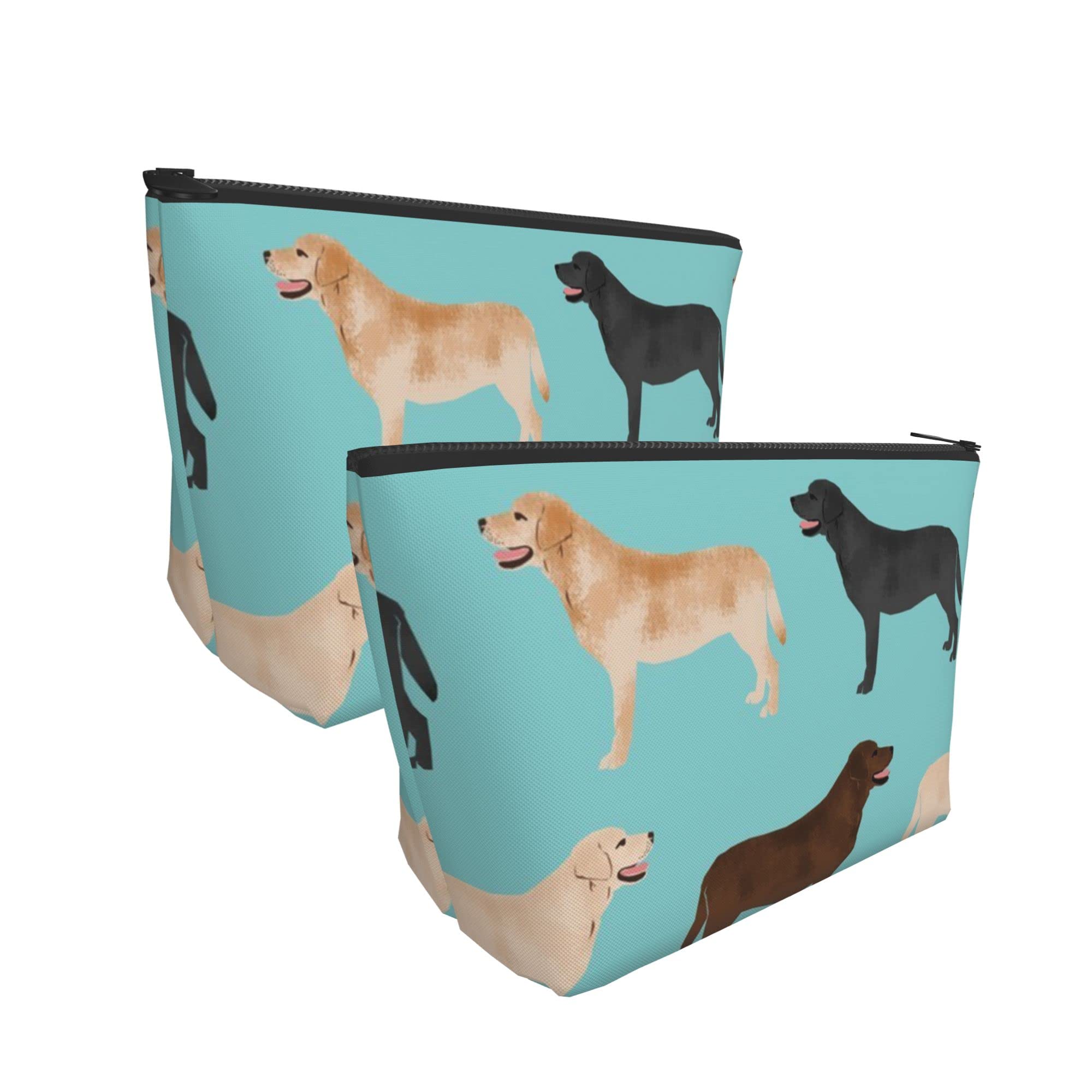 SWEET TANG Women's Cute Labrador Retriever Makeup Bag - Yellow, Chocolate & Black Dog Print Cosmetic Pouch for Travel, Gym, School & Daily Use | Portable Waterproof Toiletry Bag for Women | Perfect Gift for Dog Lovers