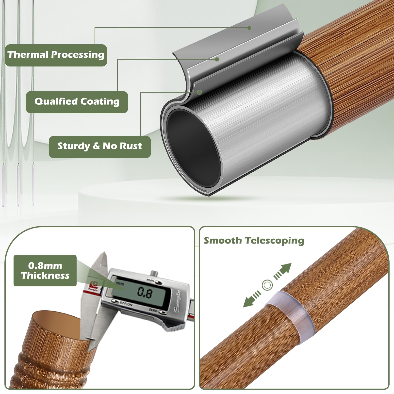 Adjustable Wooden Curtain Rods 66-120 Inch - 1 Inch Thick Rustic Farmhouse Window Drapery Rods, Heavy Duty Decorative Wood Grain Curtain Rod for Living Room, Bedroom & Home Decor