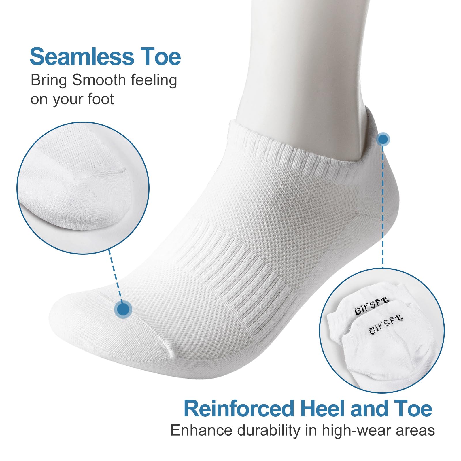 JAMRID Men's Ankle Socks - 6 Pairs Breathable Cotton Low Cut Athletic Running Socks for Men & Women - Perfect for Gym, Sports & Daily Wear