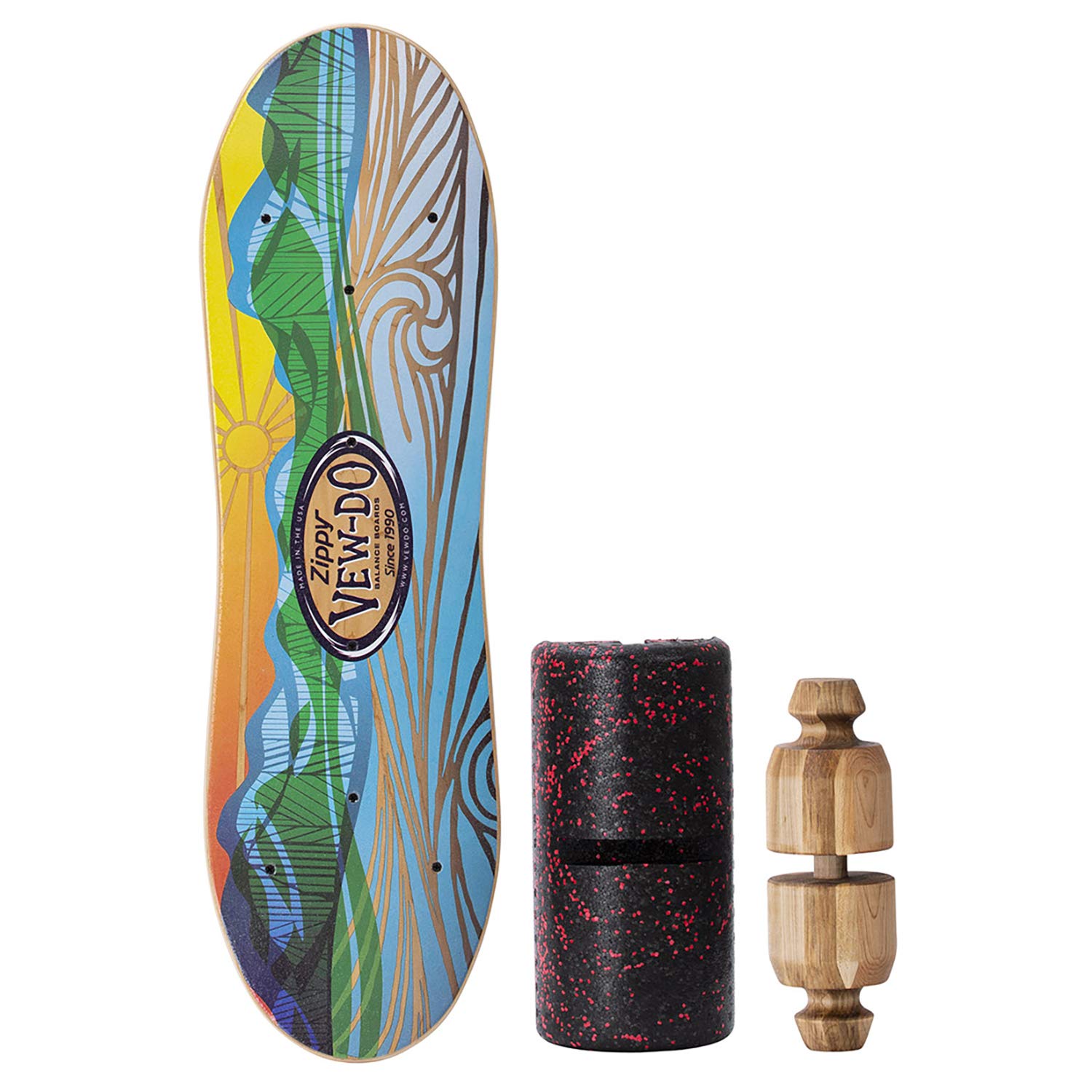 VEW-DO Zippy Maplewood Balance Board with Hardwood Knobbed Roller - Ergonomic Training System for Fitness, Core Strength & Balance Exercises (Beginner to Intermediate) - Perfect for Home Gym, Yoga, Surf Training & Physical Therapy