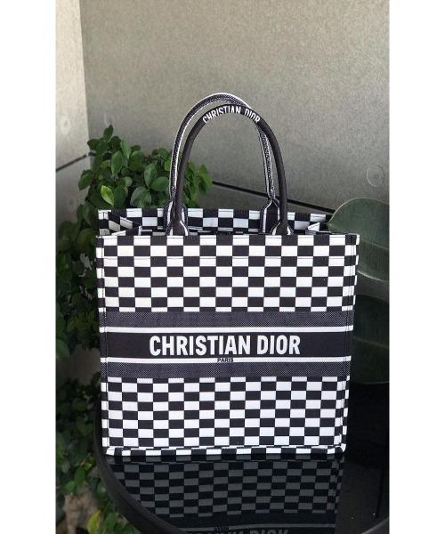 Dior Book Tote Bag - Black & White Checkered Canvas Luxury Handbag for Women | Perfect for Work, Travel & Everyday Use
