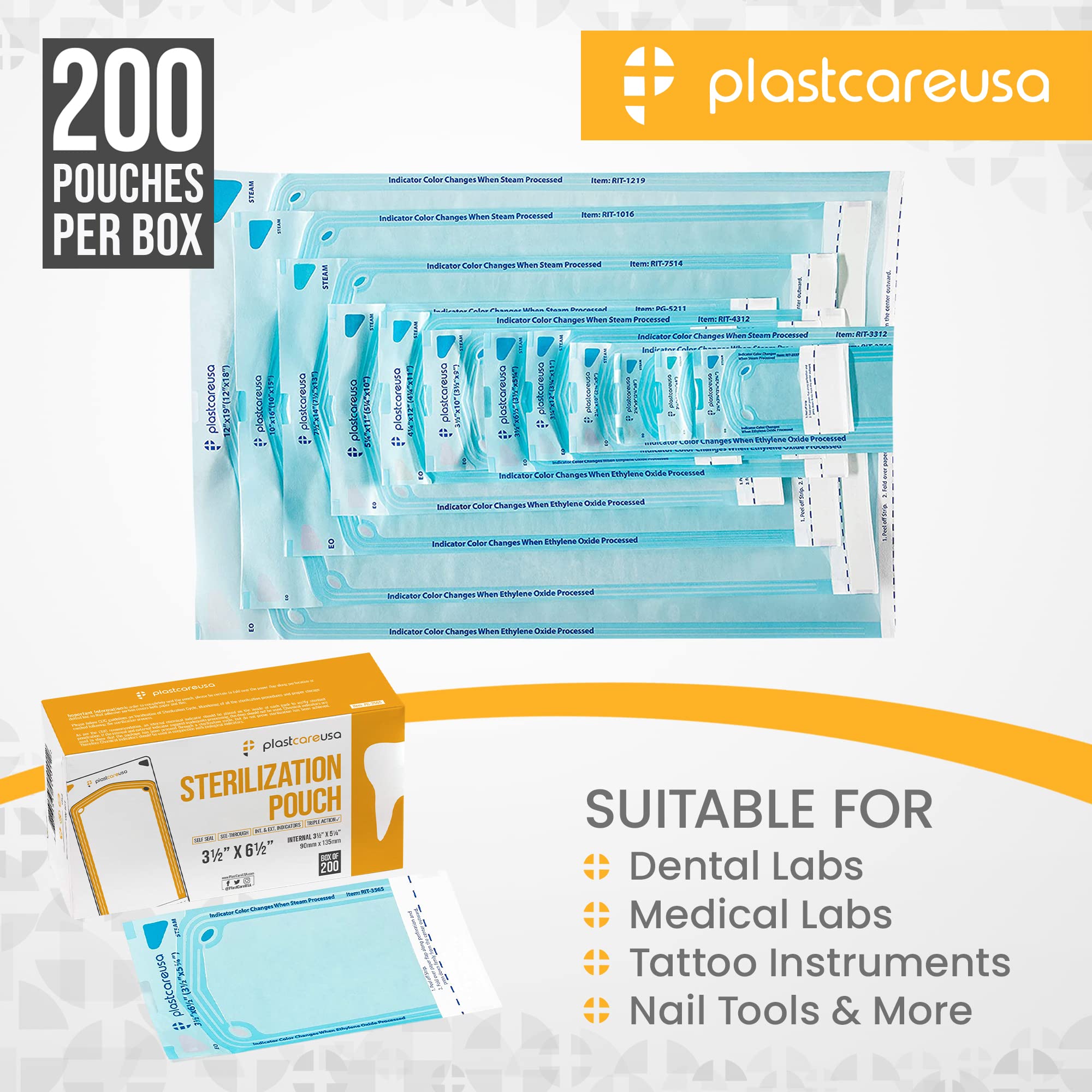 200 Self-Sterilizing Autoclave Pouches 3.5