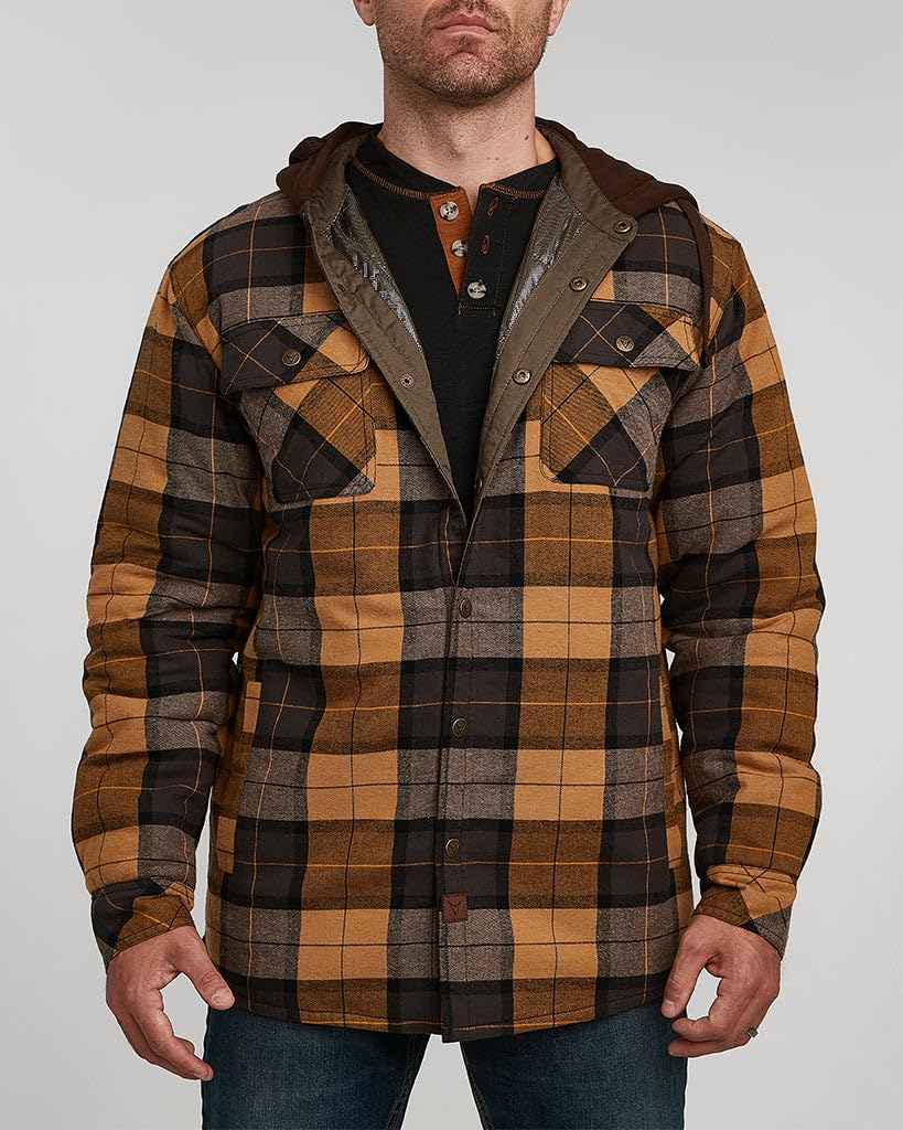 Venado Men's Reflex Quilt Lined Flannel Shirt Jacket with Hood - Reflective Winter Coat for Men | Warm & Water-Resistant Outdoor Workwear for Hiking, Camping & Cold Weather Activities