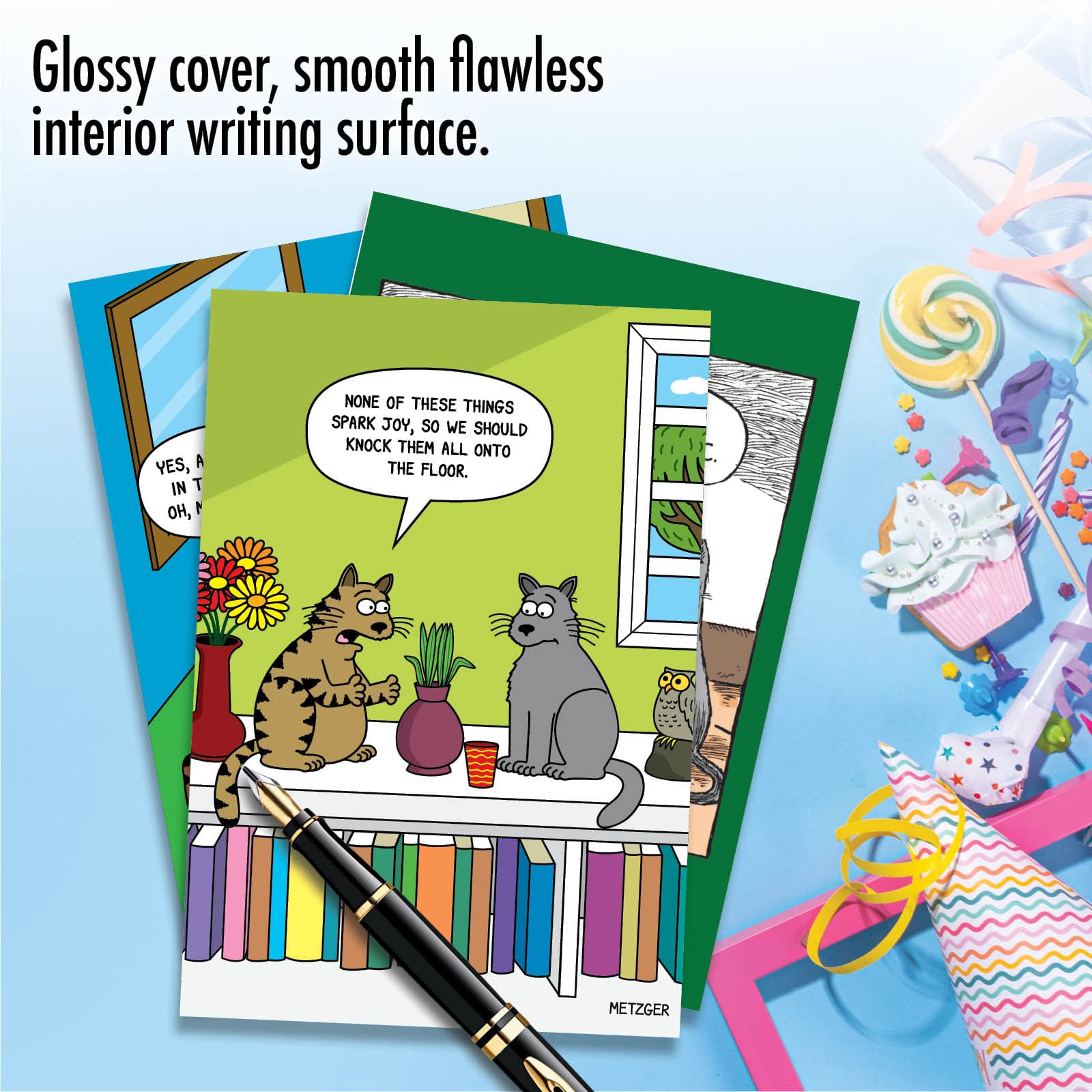 NobleWorks 3-Pack Funny Cat Birthday Greeting Cards with Envelopes - 3 Unique Cat Humor Designs (VC2805BDG-C1x3) | Perfect for Cat Lovers' Birthday Wishes & Special Occasions