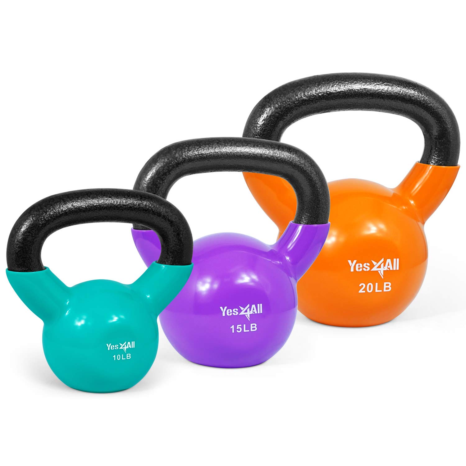 Yes4All Vinyl Coated Kettlebell Set - 5lb to 25lb Weights for Full Body Workout, Strength Training, HIIT, CrossFit & Home Gym | Perfect for Push Ups, Squats, Deadlifts & Functional Fitness Exercises
