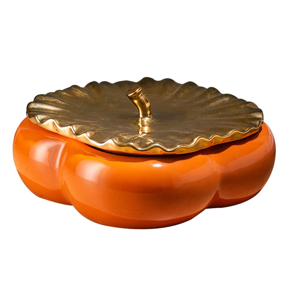KESYOO Ceramic Pumpkin Candy Jar - Cute Snack Storage Container & Serving Tray for Halloween, Thanksgiving, Home Decor - Perfect for Parties, Kitchen Counter, and Holiday Decorations
