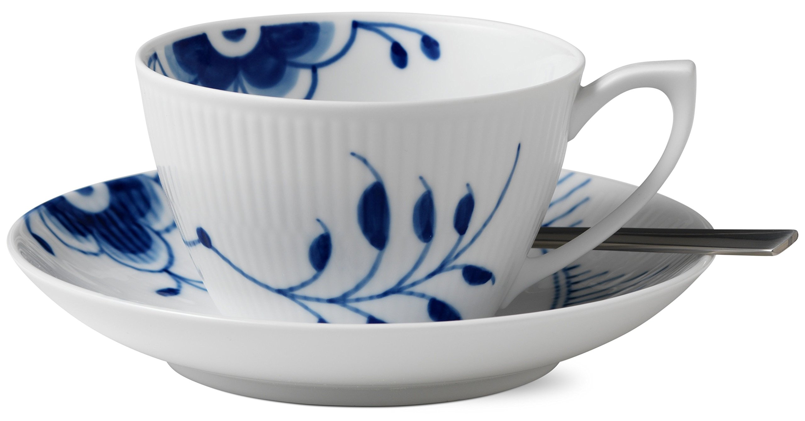 Premium Blue Fluted Mega Tea Cup and Saucer Set - Elegant Porcelain Tea Cup for Afternoon Tea, High Tea, and Special Occasions