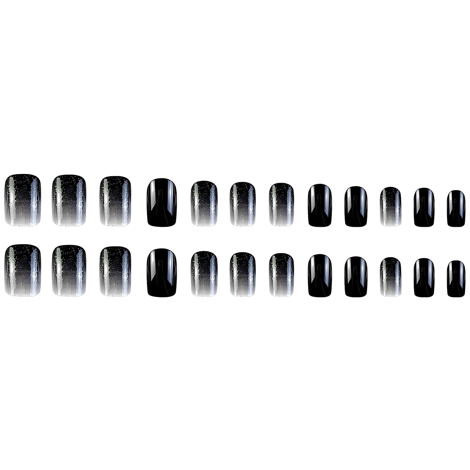 SINSEN Square Press on Nails - Medium Length Fake Nails with Gradient White Black Glossy Glitter Design, Reusable Artificial Static Nails for Women & Girls (24Pcs) - Perfect for Parties, Weddings, Date Nights and Special Occasions