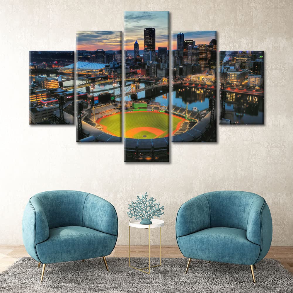 PNC Park Pittsburgh Cityscape Wall Art Set - 5 Piece Baseball Stadium Decor, Framed & Ready to Hang (60