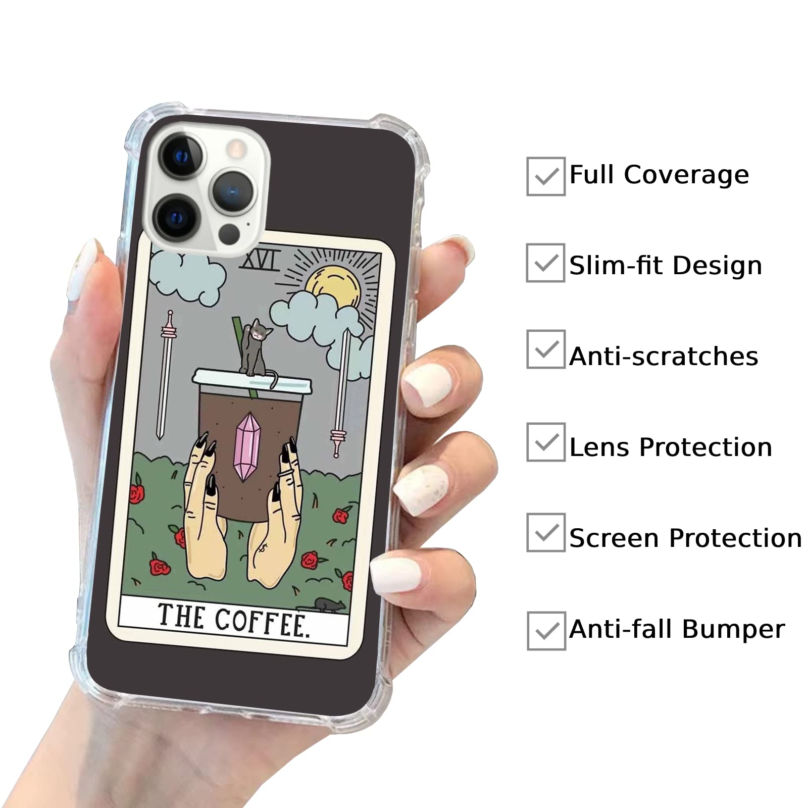 Stylish Coffee Tarot Card iPhone 11 Pro Max Case - Cute Cat Sunflower Design with TPU Bumper Protection | Perfect for Coffee Lovers, Tarot Enthusiasts & Trendy Phone Accessories
