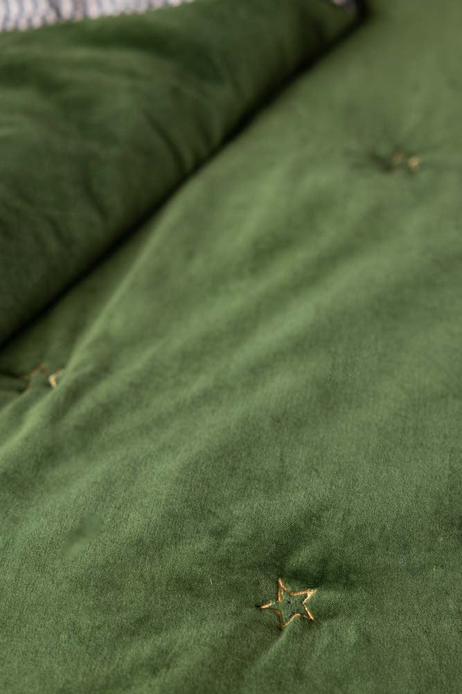 Monochrome Stripe & Green Velvet Reversible Quilt - Stylish & Comfortable Bedding Set for All Seasons | Perfect for Bedroom, Guest Room & Dorm Decor