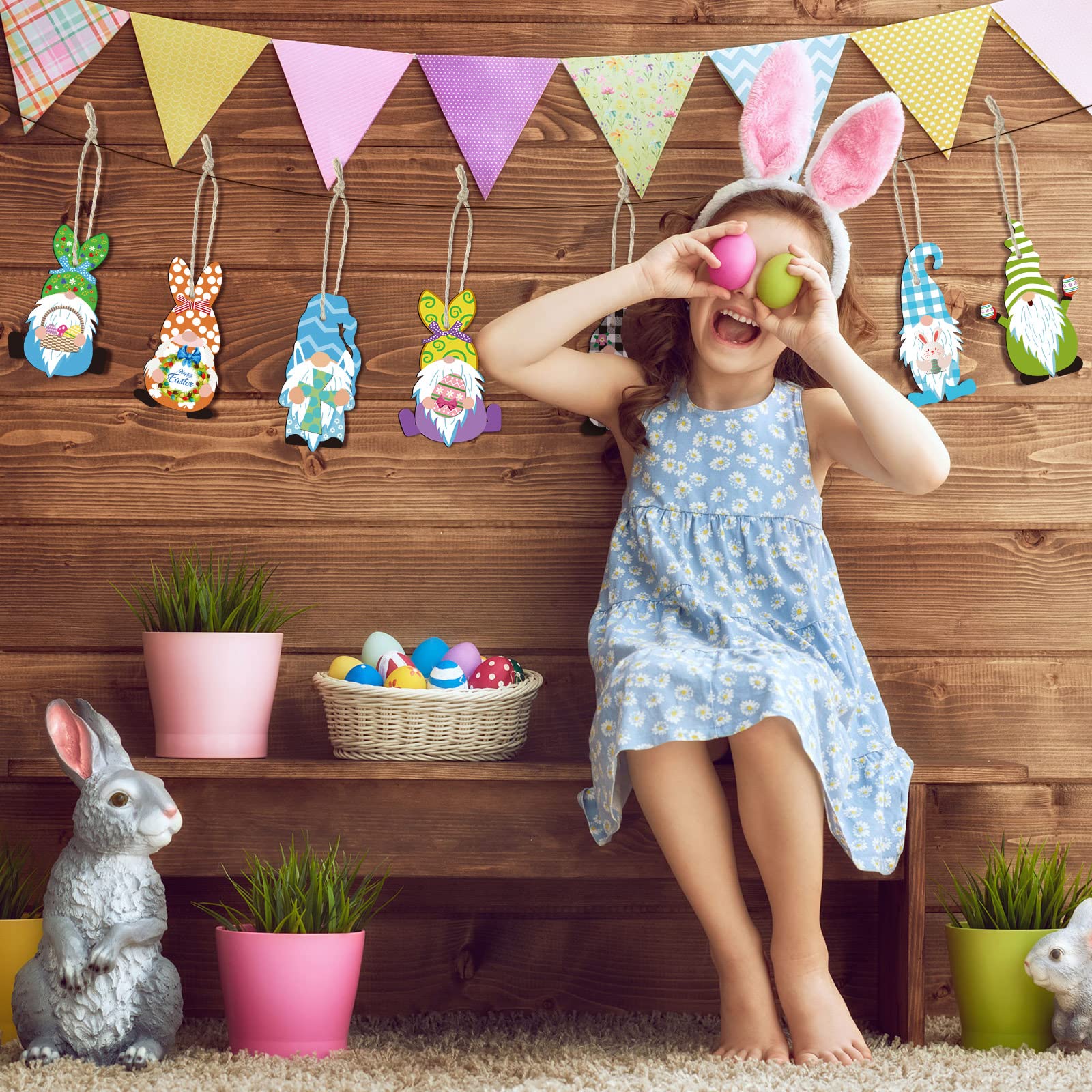 40-Piece Easter Wooden Gnome Ornaments Set - Spring Bunny Gnomes & Elf Decor for Easter Tree, Hanging Party Decorations - Perfect for Easter Celebrations, Home Decor, and Spring Festival Gifts