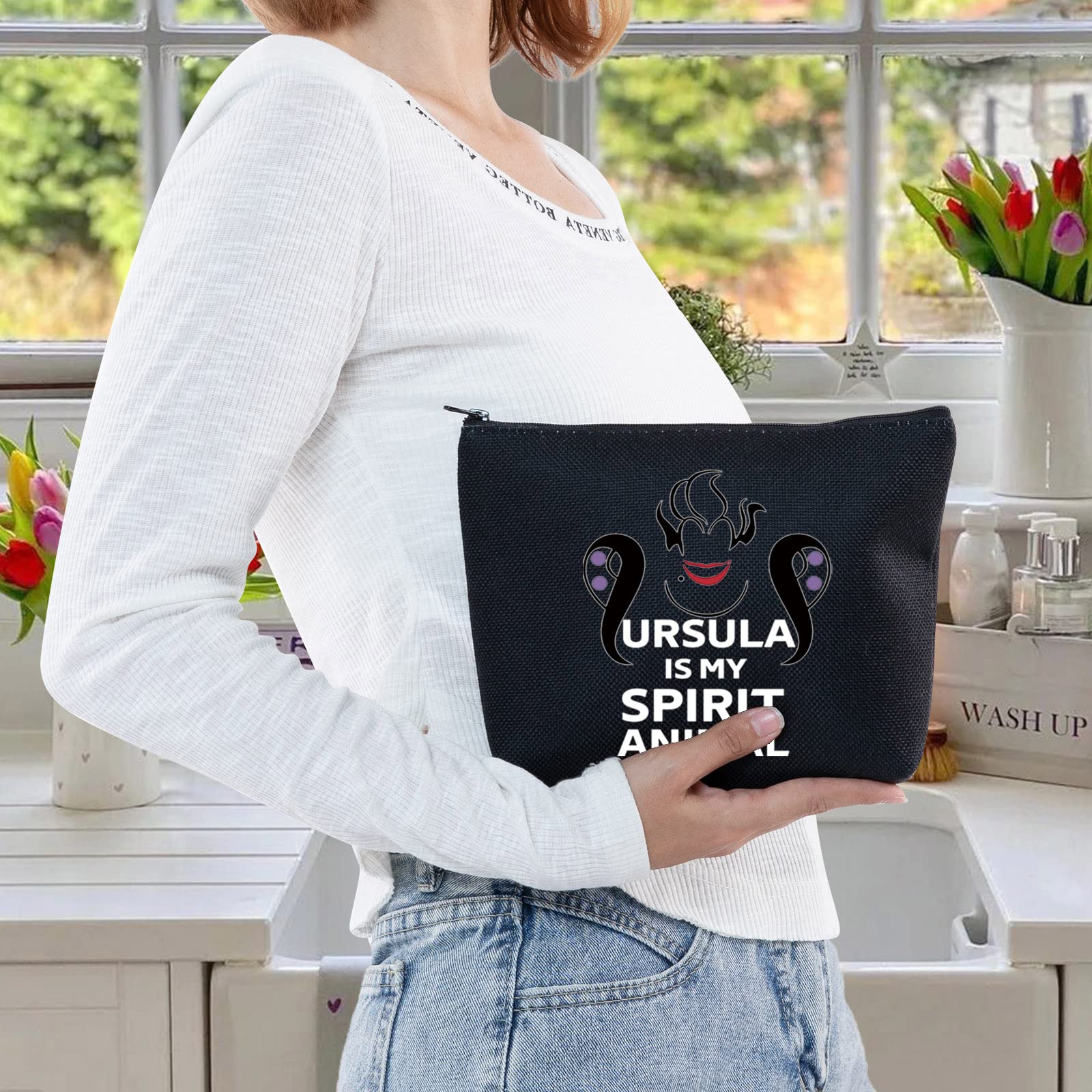 LEVLO Villains Witch Cosmetic Makeup Bag - Sea Witch Themed Zipper Pouch for Disney Fans & Villain Lovers (Black Ursula Spirit) - Perfect for Halloween Costumes, Disneybounding & Villain Cosplay Accessories