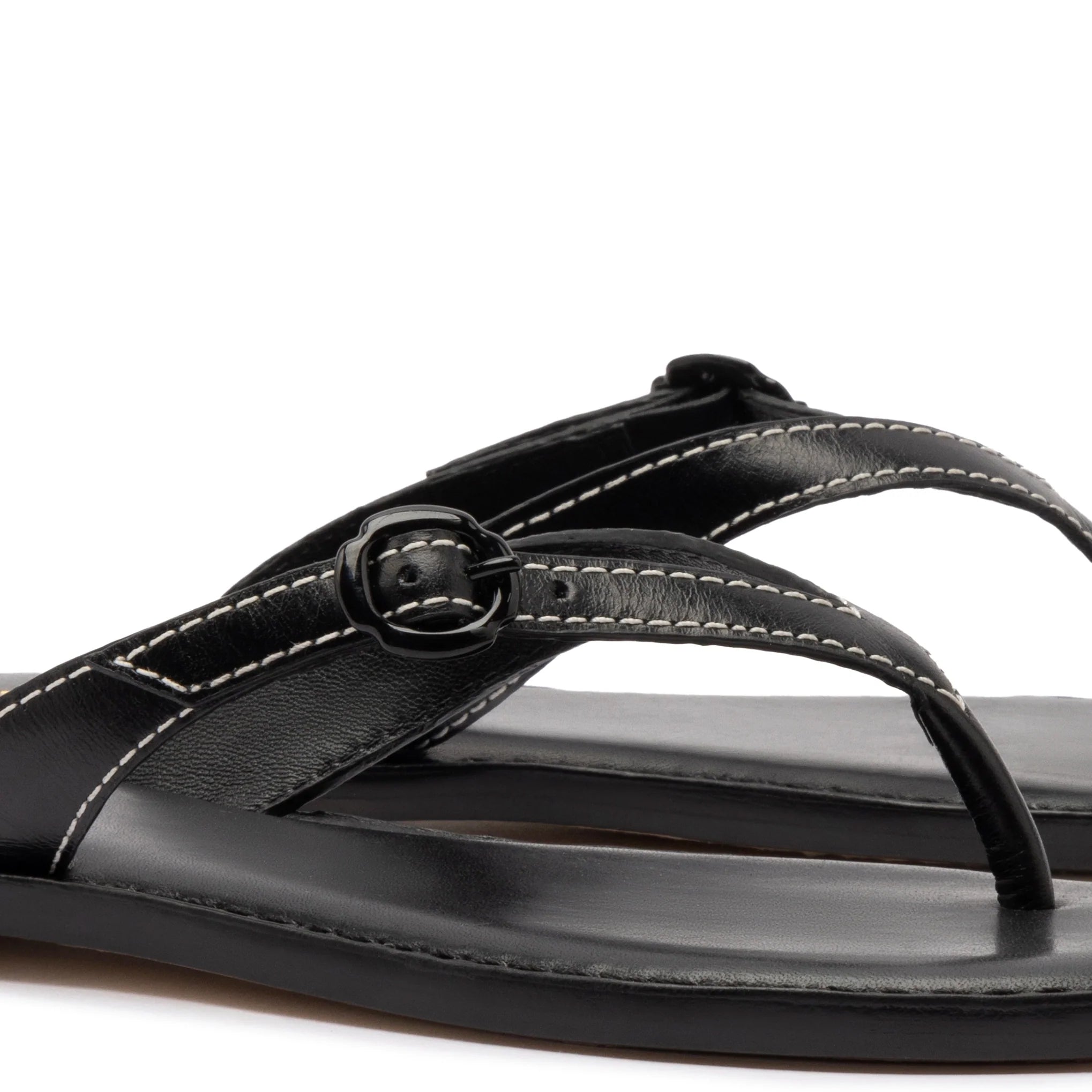 Mary Kate Women's Flat Sandal - Comfortable Black Leather Flip Flops for Beach, Vacation & Summer Walking