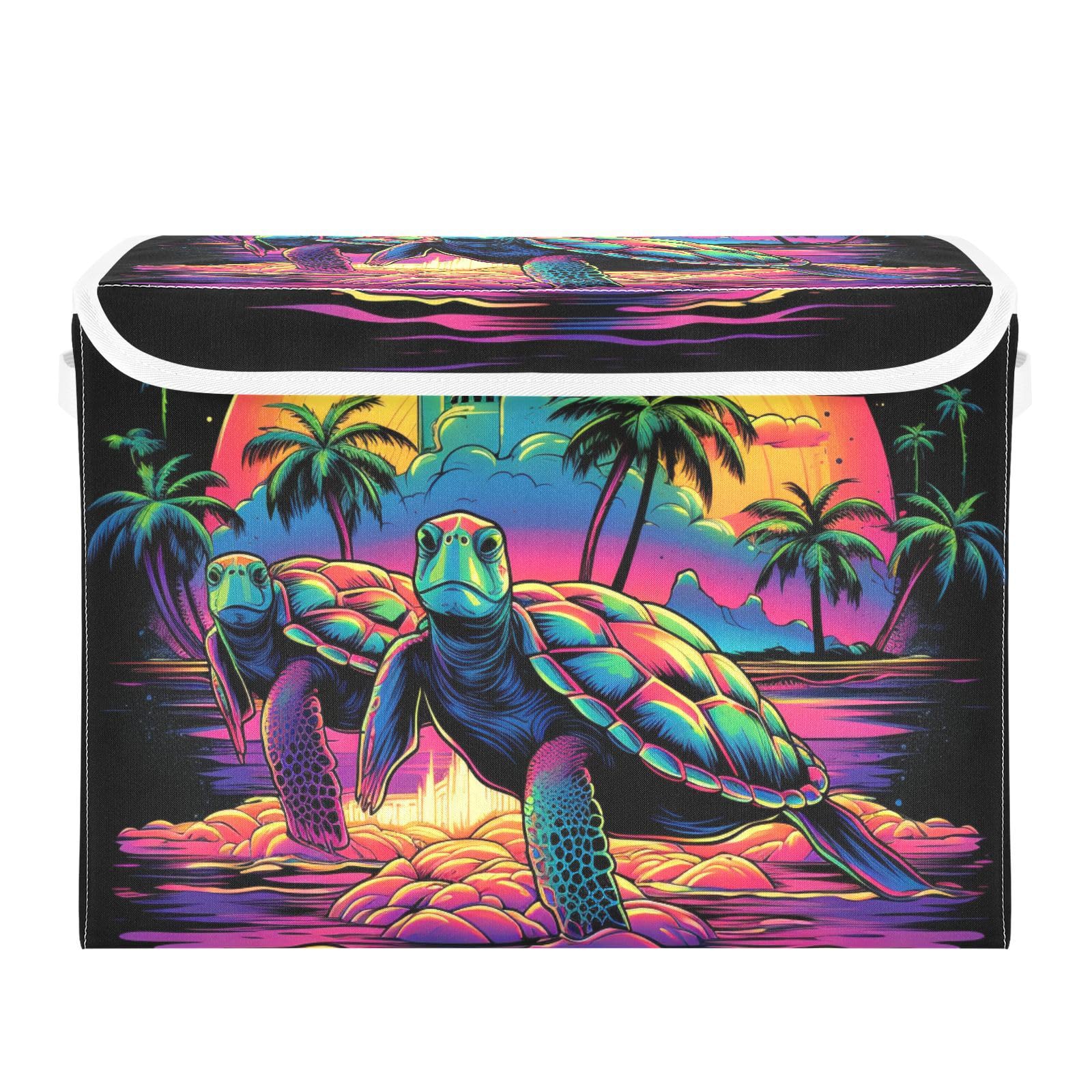 Collapsible Storage Bins with Lids - Turtle Pattern Organizing Baskets for Clothes & Home