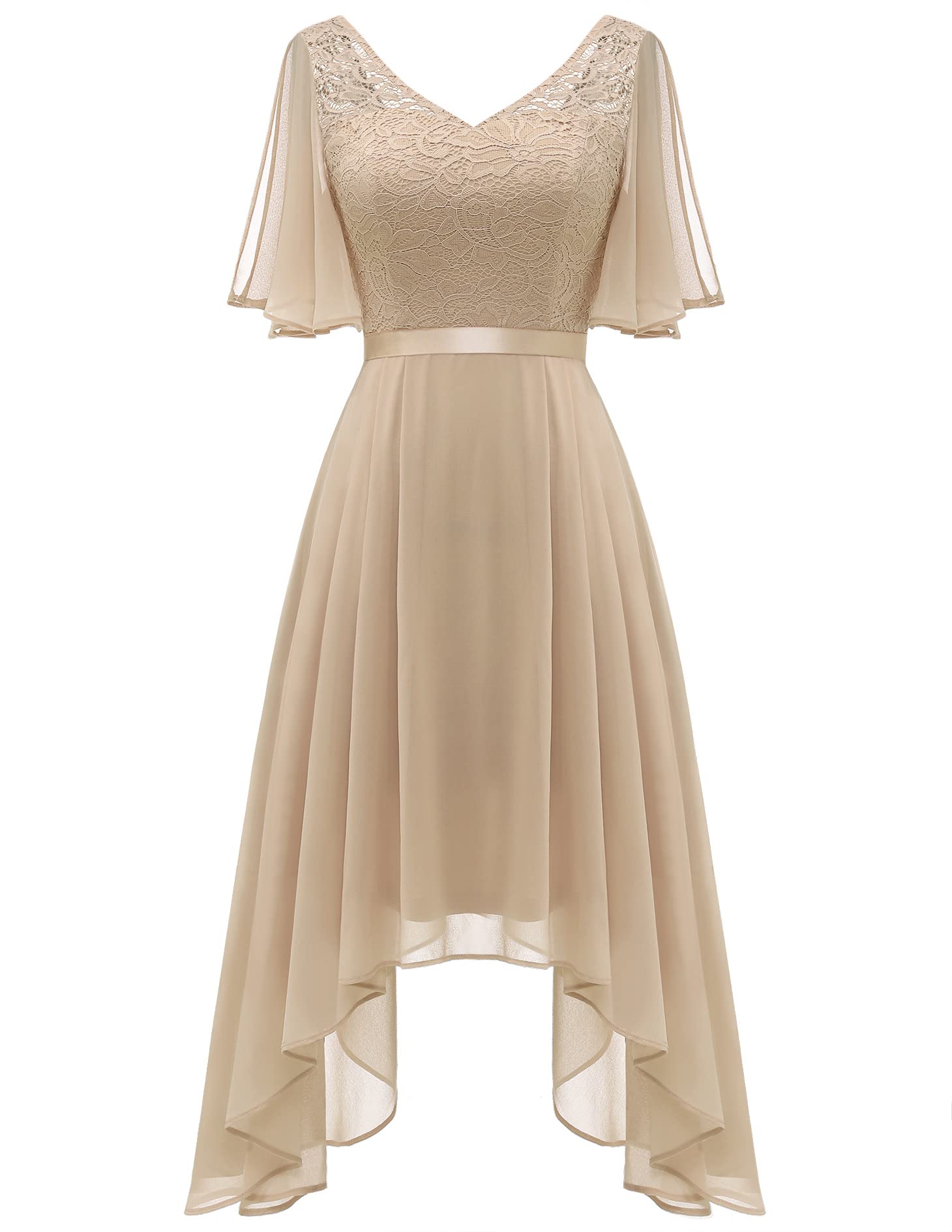 BeryLove Women's Elegant Lace Cocktail Dress for Prom, Wedding Guest & Bridesmaid - Flutter Sleeve Formal Gown 2025 | Perfect for Evening Parties, Bridal Showers & Special Occasions