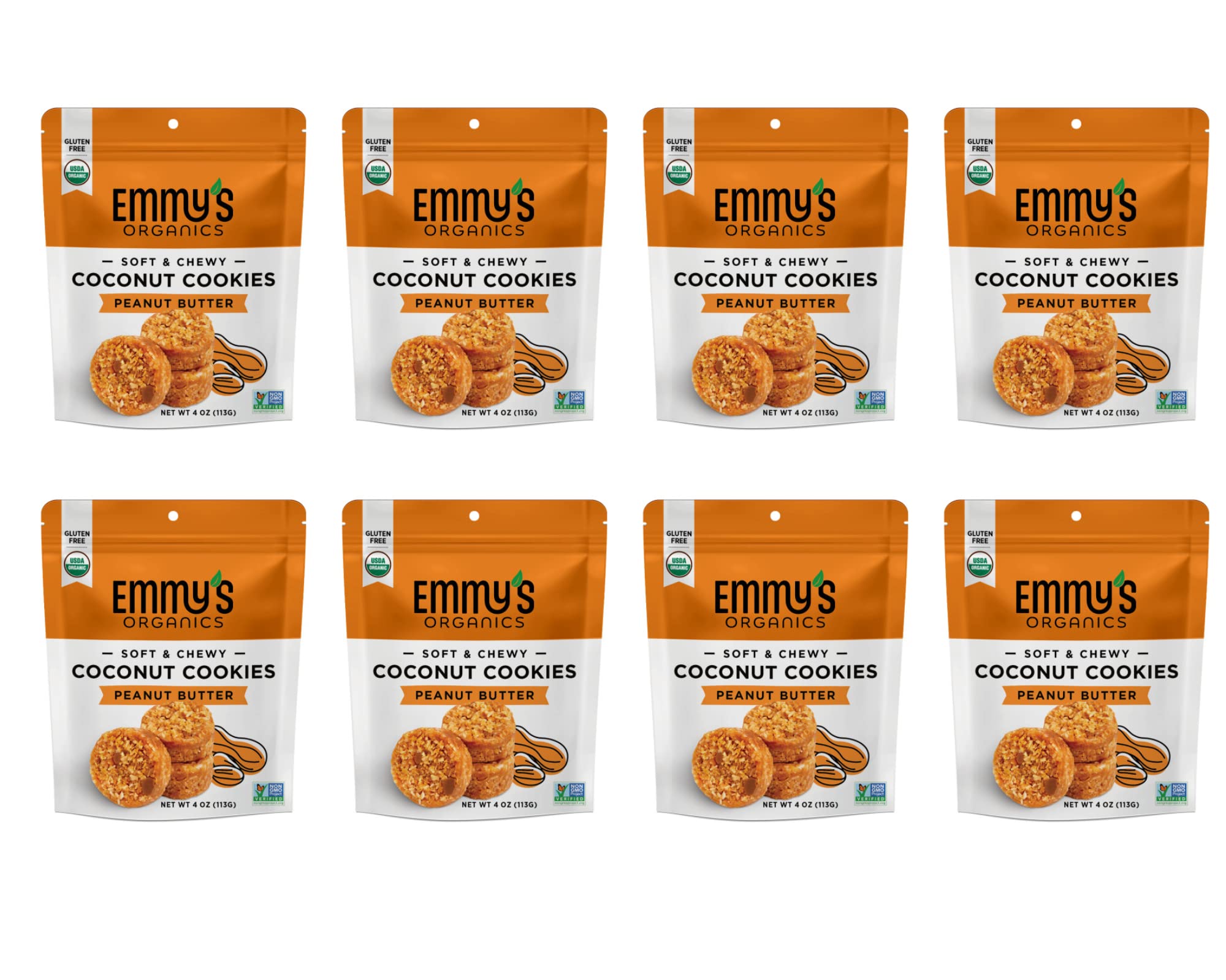 Organic Peanut Butter Coconut Cookies by Emmy's - Gluten Free, Vegan, Non-GMO Snacks - 6 oz Pack of 8 - Perfect for Healthy Breakfast, Office Snacks & Gift Baskets