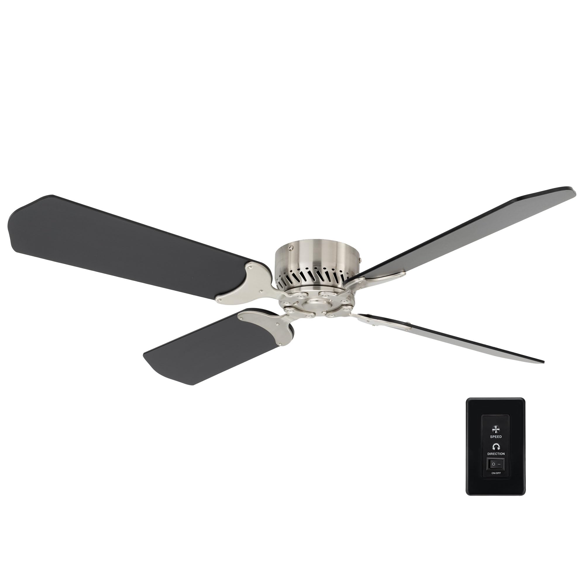 12V RV Ceiling Fan 42 Inch Black Brushed Nickel 4 Blade - Quiet Cooling for Campers, Trailers, and Motorhomes