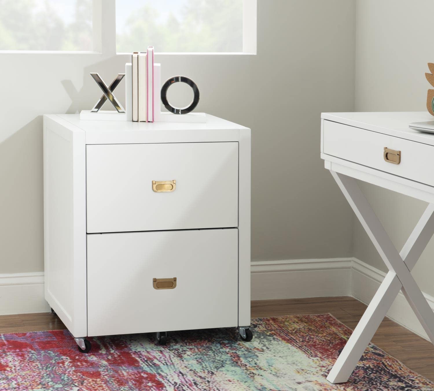 Linon Peggy File Cabinet White - 2-Drawer Letter Size Office Storage Organizer for Home & Office Use - Perfect for Documents, Folders, and Office Supplies