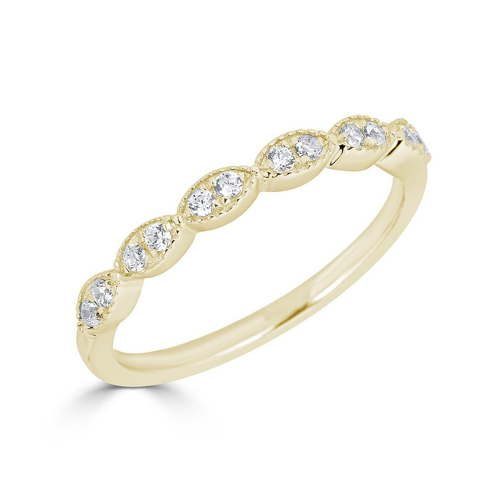 14KT Gold 1/5 CTW Marquise Diamond Stackable Wedding Band Ring for Women - Perfect for Anniversary, Engagement & Everyday Elegance