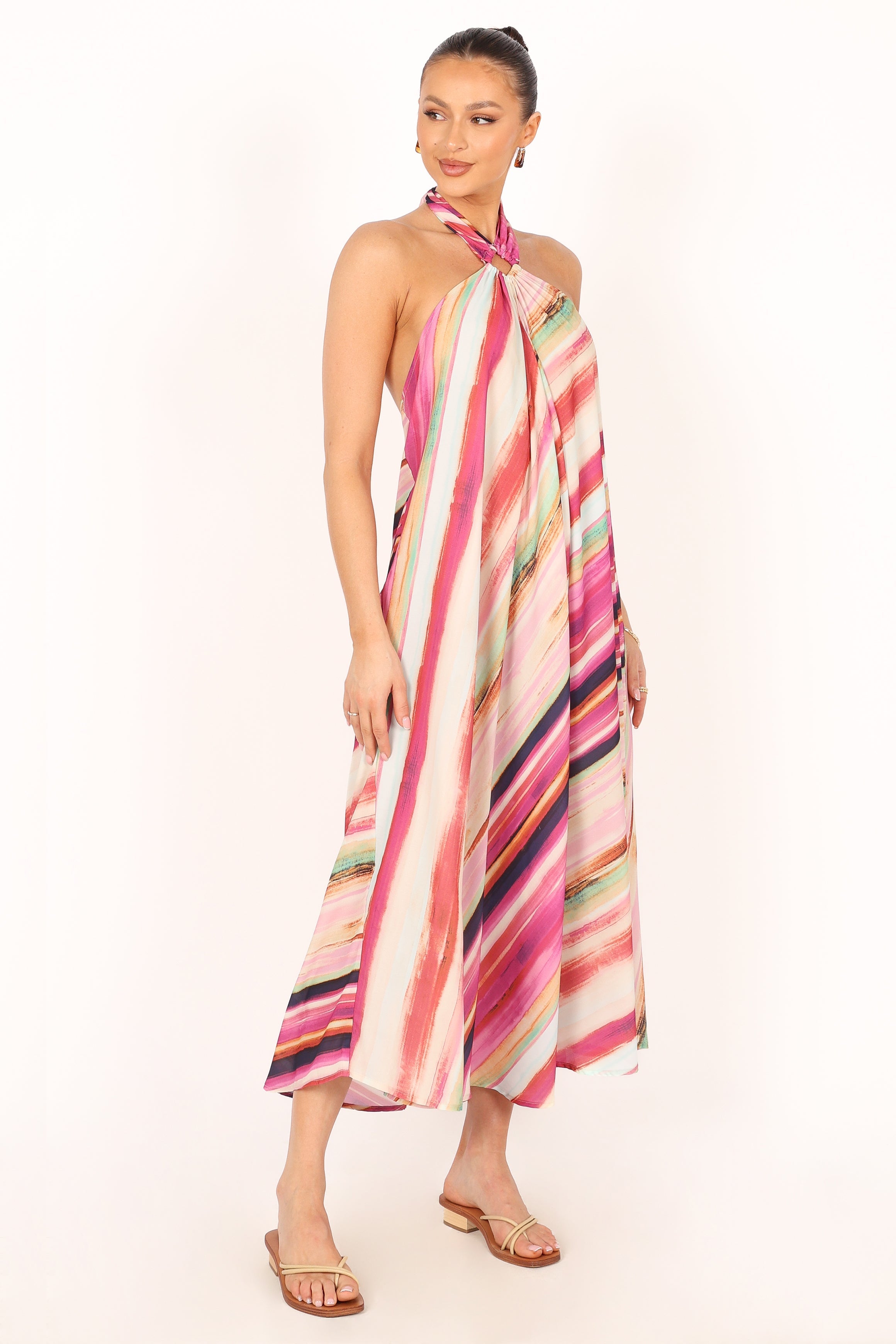 Antonijia Women's Halterneck Maxi Dress - Floral Stripe Design, Long Sleeve Summer Beach Dress for Vacation, Party, and Casual Wear