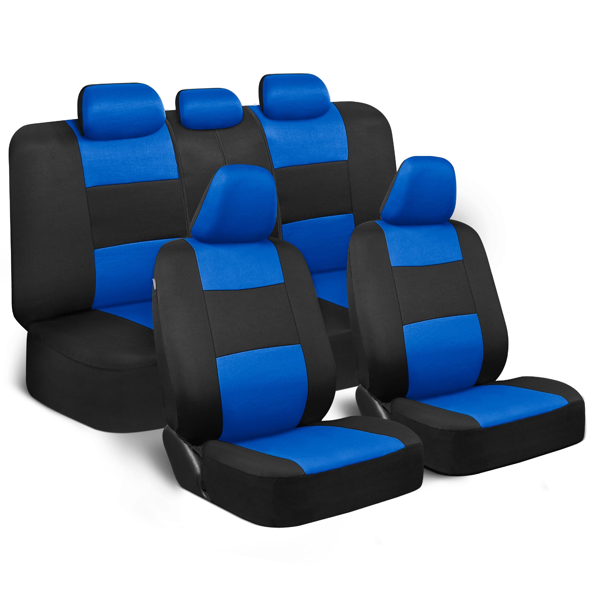 Premium BDK PolyPro Car Seat Covers Full Set - Blue on Black Split Bench Design | Universal Fit for Cars, Trucks, Vans & SUVs | Easy Installation | Durable Auto Accessories | Perfect for Daily Commute, Road Trips & Family Protection
