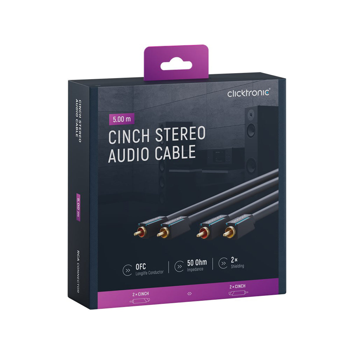 High-Quality Clicktronic Cinch Stereo RCA Cable 5m - Premium Audio Connection for Home Theater, Gaming & Music Systems