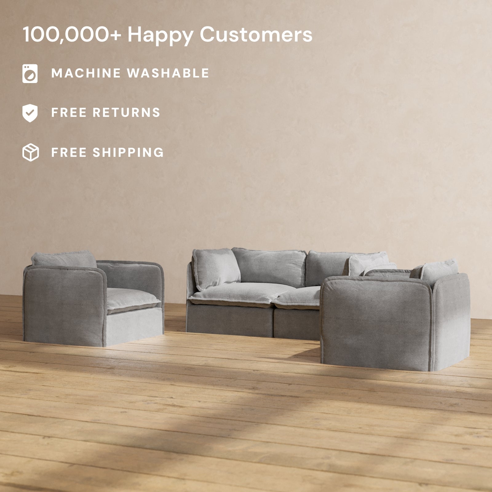 Premium Modular 2-Seater Sofa & Armchair Set in Ash Wood | Modern Living Room Furniture for Small Spaces | Perfect for Apartments, Studios & Cozy Home Decor