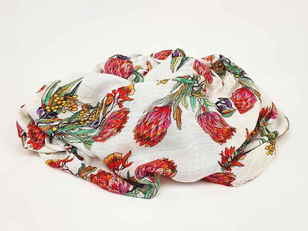 Australian Wildflower Baby Muslin Wrap - Soft Organic Cotton Swaddle Blanket for Newborns - Perfect for Swaddling, Nursing & Stroller Cover