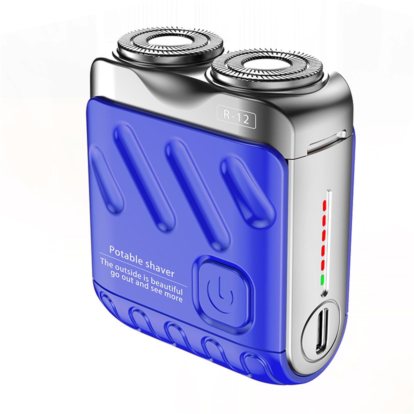 Mini Electric Razor for Men - Portable Wet/Dry Shaver with Double-Ring Magnetic Cutter, Full Body Washable Design for Face, Chest & Leg Hair Removal - Travel & Gym Use (Blue)