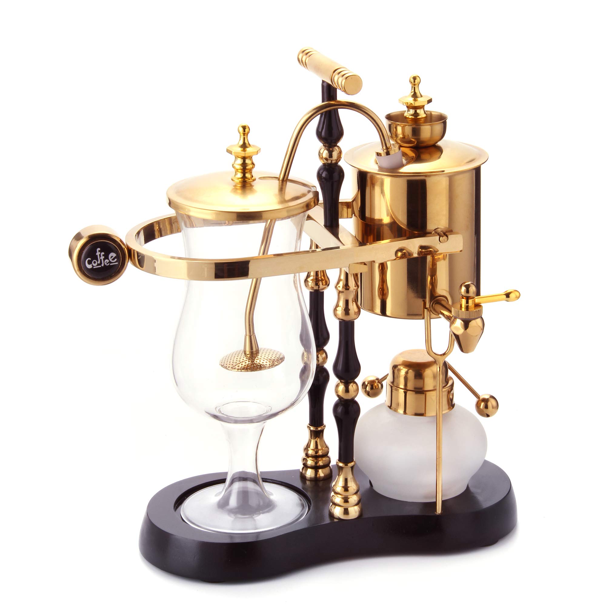 Premium Belgian Family Balance Siphon Coffee Maker - Elegant Double Ridged Fulcrum with Tee Handle (Egyptian Black & Gold) - Perfect for Home Brewing, Coffee Shops & Gifts