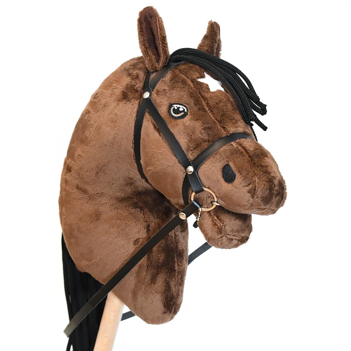Brown Hobby Horse Stick with Black Bridle, Lunge Line & Pink Trim Bonnet - Equestrian Toy for Kids | Perfect for Playtime, Birthday Gifts & Pretend Riding Games