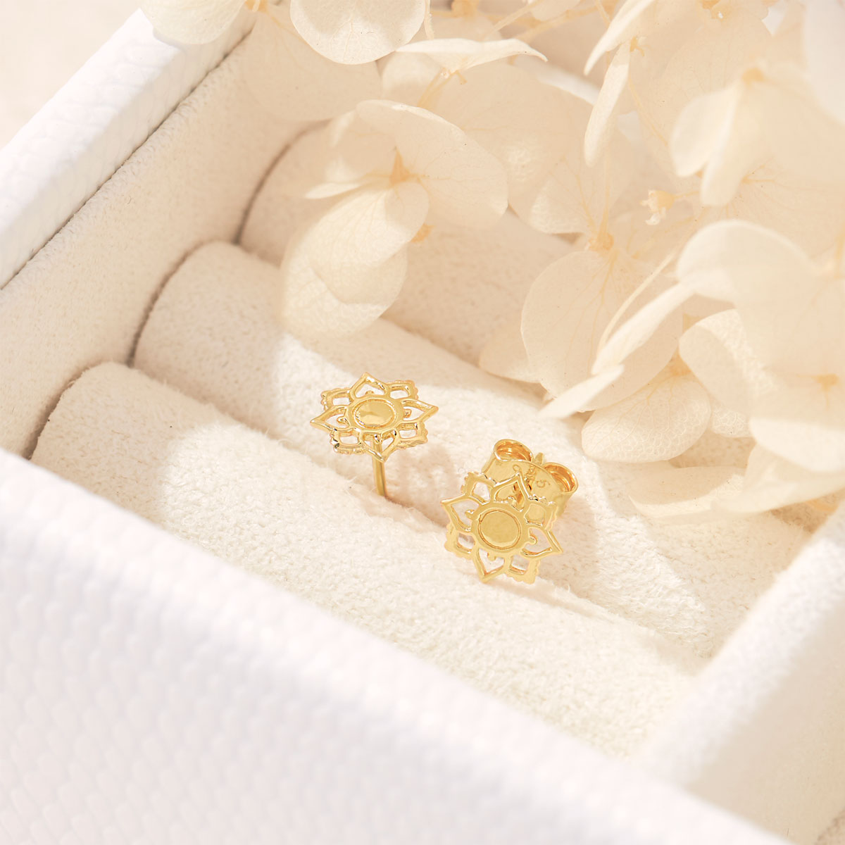 Gold Mandala Flower Stud Earrings for Women - Boho Chic Handmade Jewelry for Parties, Weddings & Everyday Wear