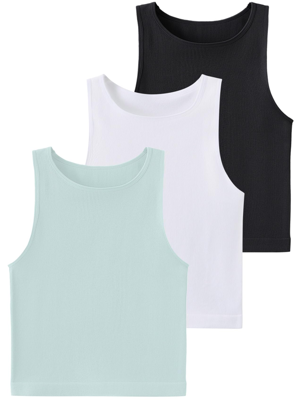 Chilylori Women's Seamless Ribbed Racerback Tank Tops - 3 Pack Gym & Yoga Activewear for Workouts, Running & Casual Wear