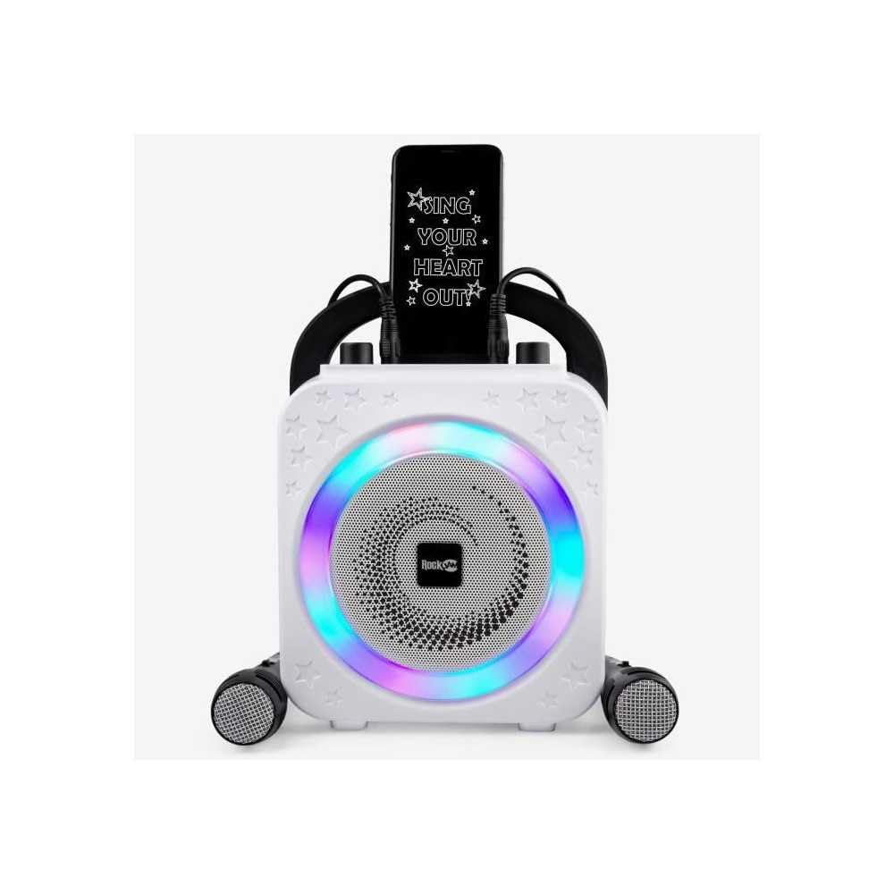 RockJam 10-Watt Portable Bluetooth Karaoke Machine with 2 Wireless Microphones, Voice Changer & LED Lights - Perfect for Home Parties, Kids Singing & Family Entertainment (Black)