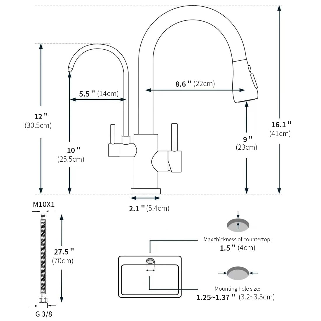 2-Handle Brushed Nickel Kitchen Sink Faucet with Pull-Down Sprayer & 3-in-1 Water Filter Purifier (Model 0195SN) - Perfect for Modern Kitchens, Dishwashing, and Clean Drinking Water