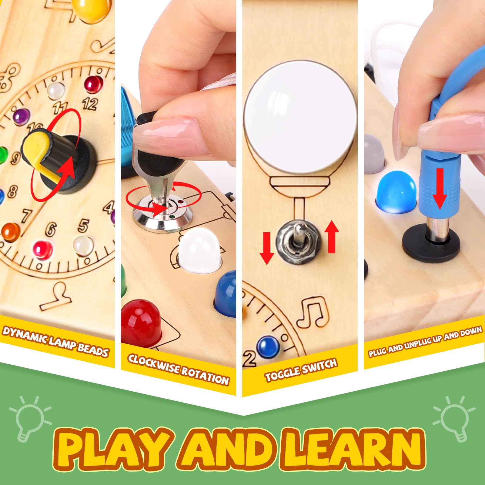 Montessori Busy Board for Toddlers 1-3 Years - Wooden Sensory Travel Toy, Educational Learning Activity Board - Perfect Gift for 1+ Year Old Boys & Girls (Busy Board Plus V2, Medium, Yellow) - Ideal for Airplane Travel, Car Rides & Home Playtime